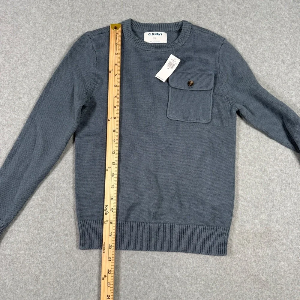 Old Navy Kids Blue Gray Cotton Knit Crewneck Sweater with Chest Pocket Size M 8